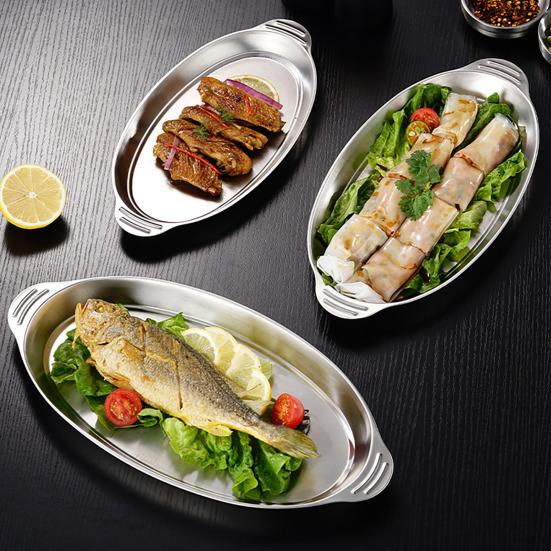 Стальной противень для запекания с ручками Овальная сковорода для жарки рыбы Многофункциональная