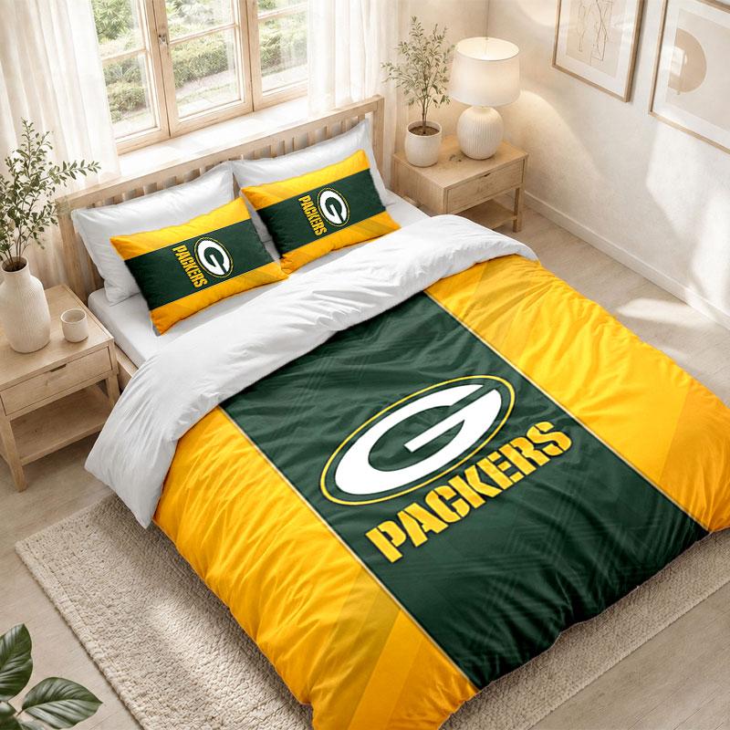 Bedding Set 1 Duvet Cover 2 Pillowcases Green Bay Packers Print Bedroom Home Decoration