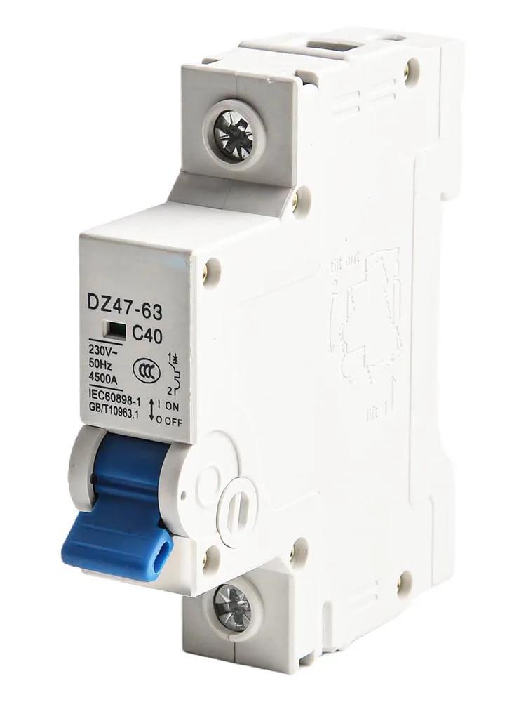 Миниатюрный автоматический выключатель DZ47-63 1P 40A 230V Кривая C Ручное отключение С антикоррозийными клеммами и передним подключением Для распределительных щитов