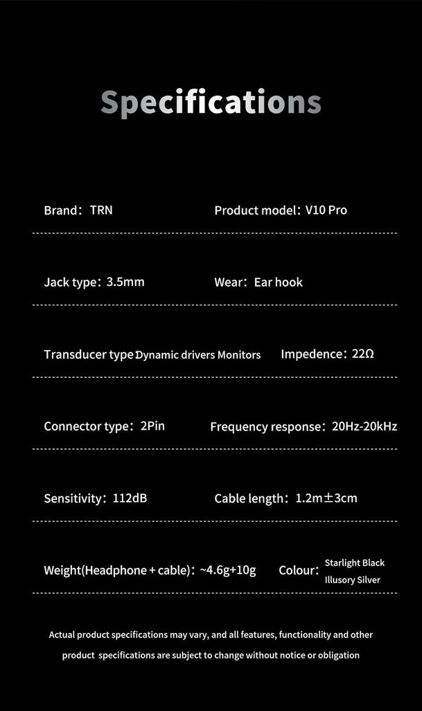 TRN V10 Pro Wired Earphones, 2BA+2DD, Beryllium-Coated Diaphragm, High Sound Isolation, In-Ear Monitor, 3.5mm Plug, QDC Detachable Cable (Black)