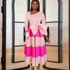Women Pink Dresses for Women  A Line Patchwork Pleataed Long Sleeves Asymmetrical Collar Block Color African Female Gowns Occasion Robes New