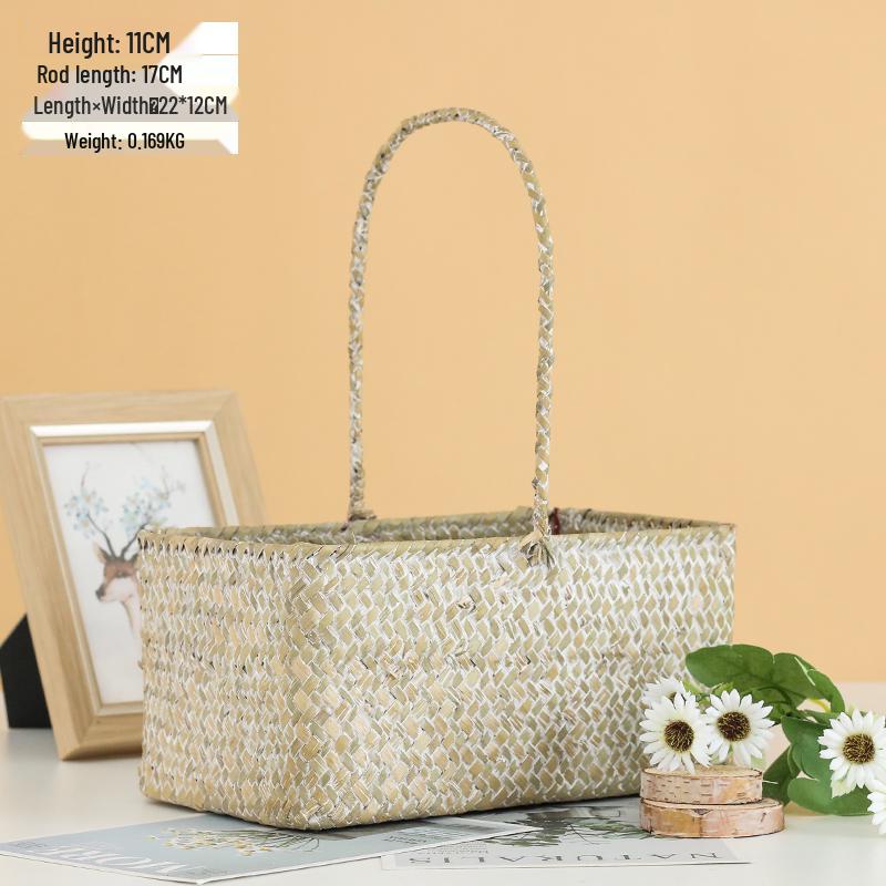 Handheld Flower Basket for Fresh & Dried Flowers, Woven with Willow, Rattan & Straw - Perfect for Flower Arrangement or Picnic