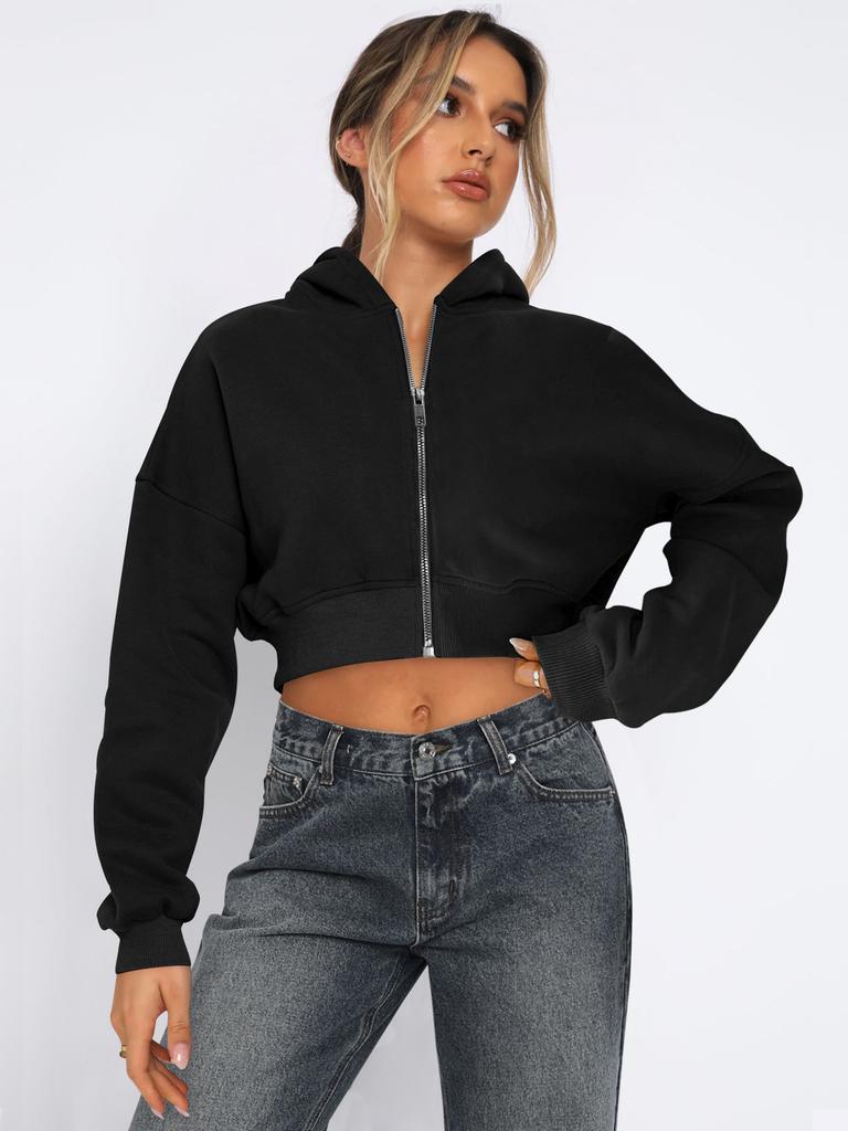 Streetwear Womens Short Sleeve Hoodie With Zipper For Fall Winter Casual Wear
