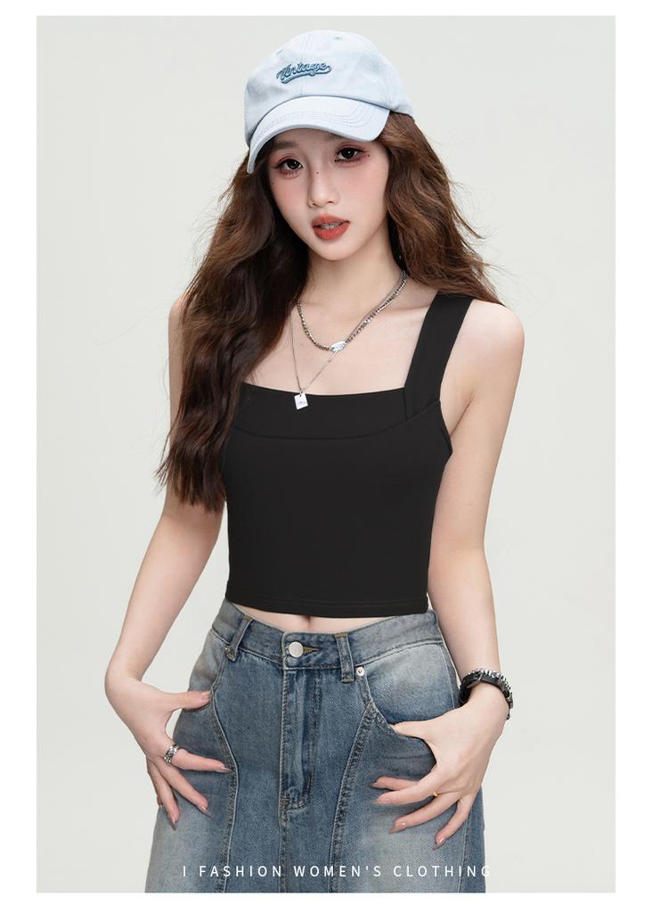 Summer Solid Color Versatile Sleeveless Tight Fitting Short Vest