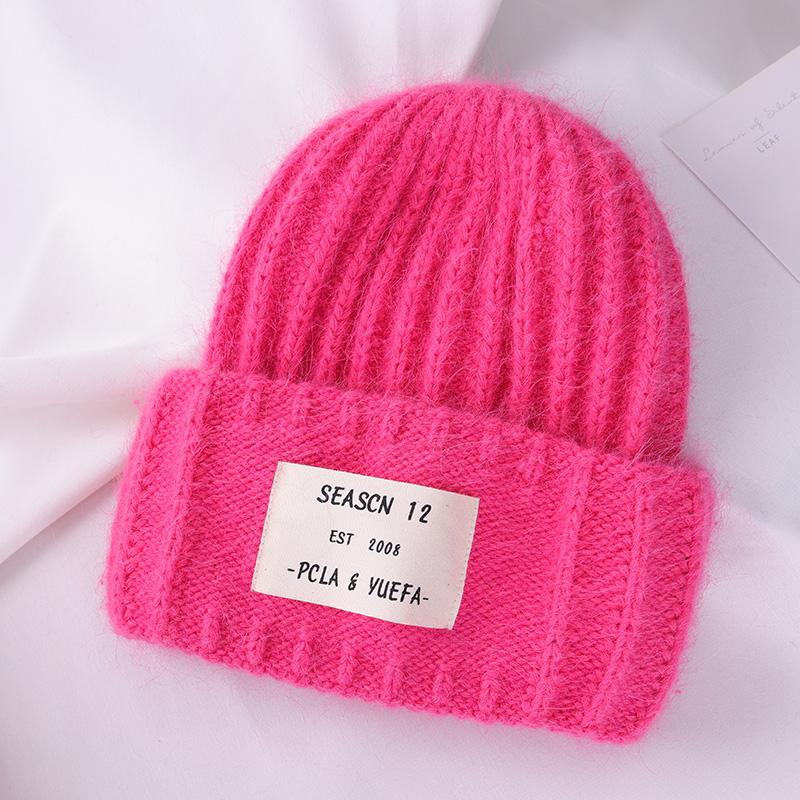 2022 зимняя шапка из кроличьего меха для женщин, мягкие теплые пушистые однотонные вязаные шапки из ангоры, кашемировые шерстяные шапочки Skullies