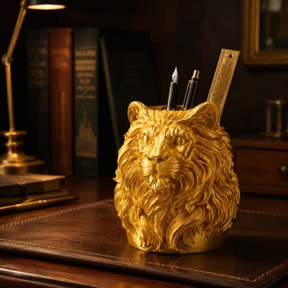 Vivid 3D Printed Pen Stand PLA Desktop Organizer Creative Lion Ornament Student