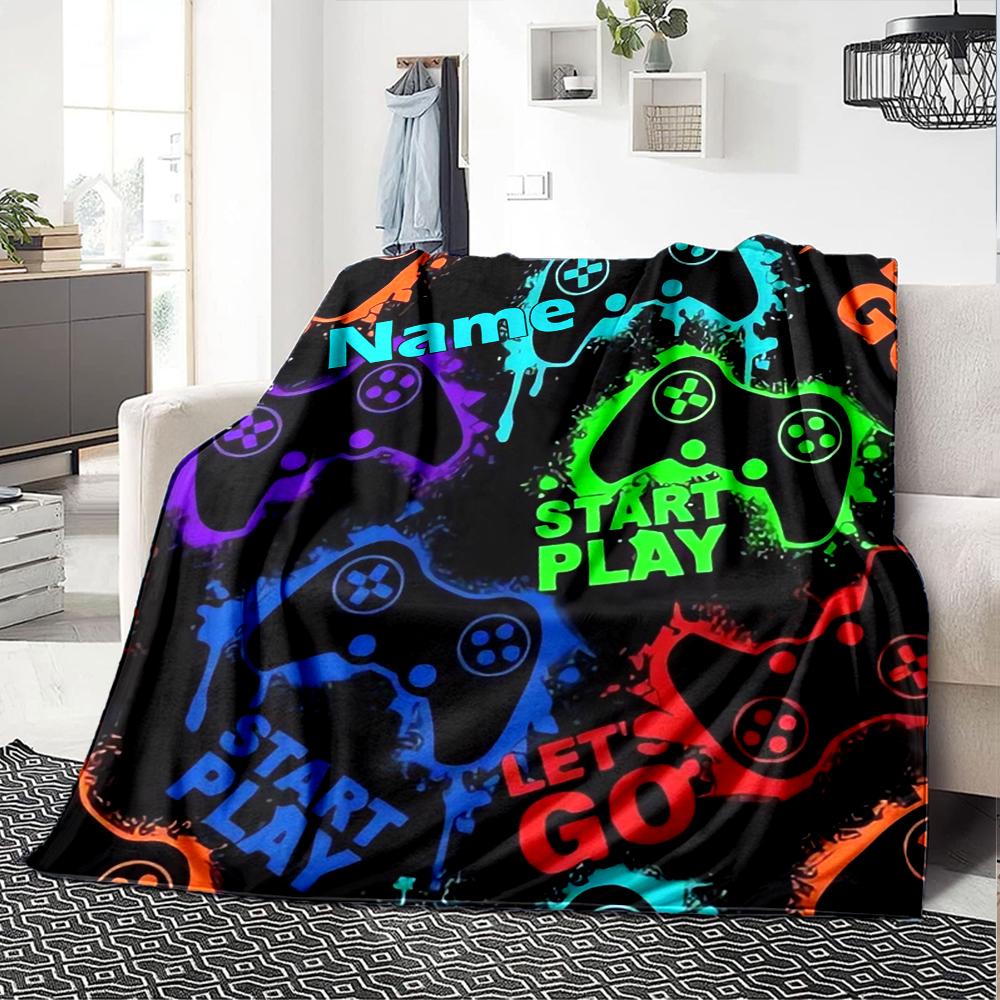 Custom Name Game Controller Theme Printed Blanket - Perfect for Couch, Bed, Travel & Outdoor Use | Machine Washable, Cozy & Durable.