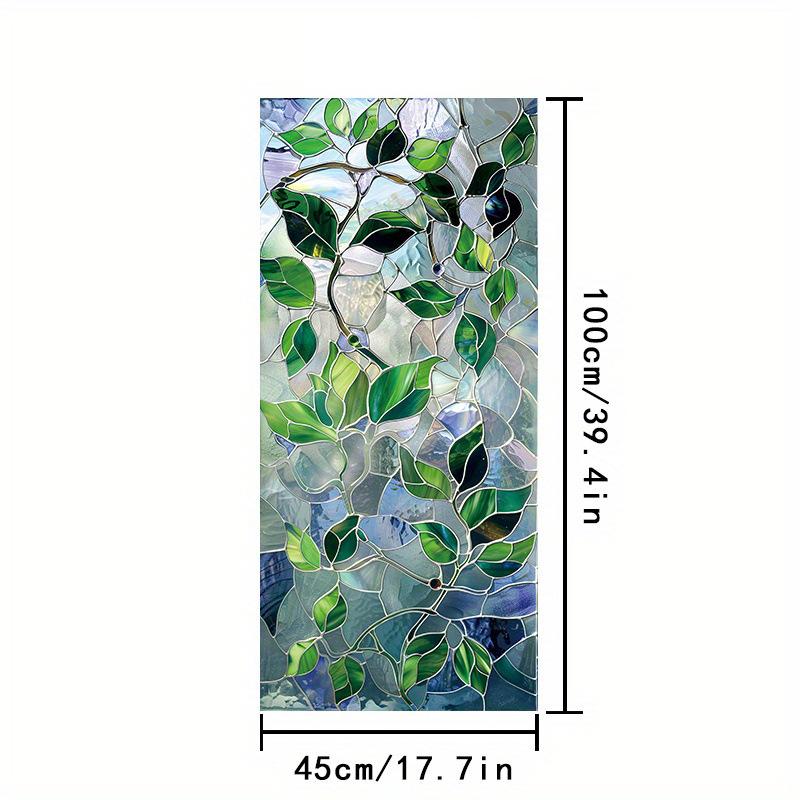 Стеклянное окно с зелеными листьями Европейский ретро-стиль - Съемная наклейка - ПВХ наклейки для гостиной и двери ванной комнаты 1 штука
