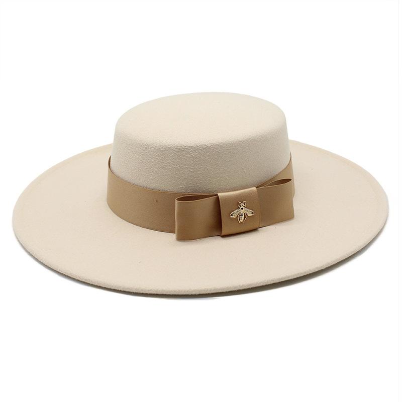 Hat Celebrity Light Luxury Wool Top Hat Wool Big Eaves 10Cm Hat British Flat Top Big Edge Hat