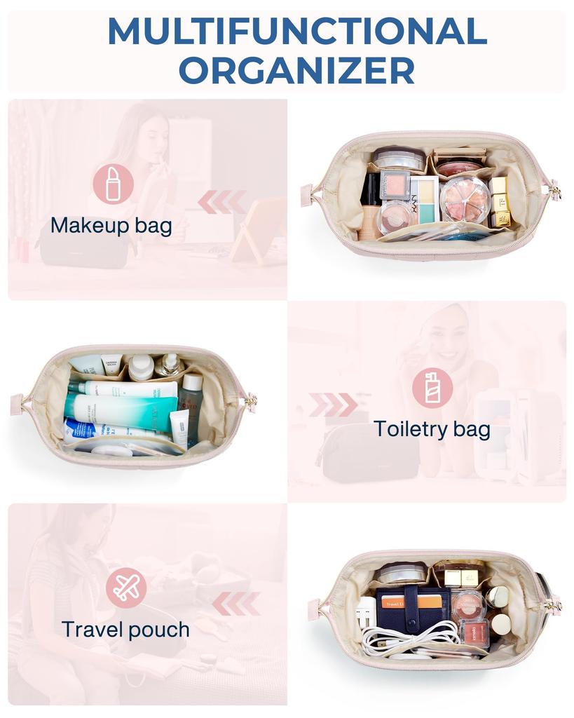 BAGSMART Makeup Storage Cosmetic Storage Makeup Multifunctional Makeup Brush Storage Wash Travel Accessories Storage Large Business Pink Pouch, Pouch,