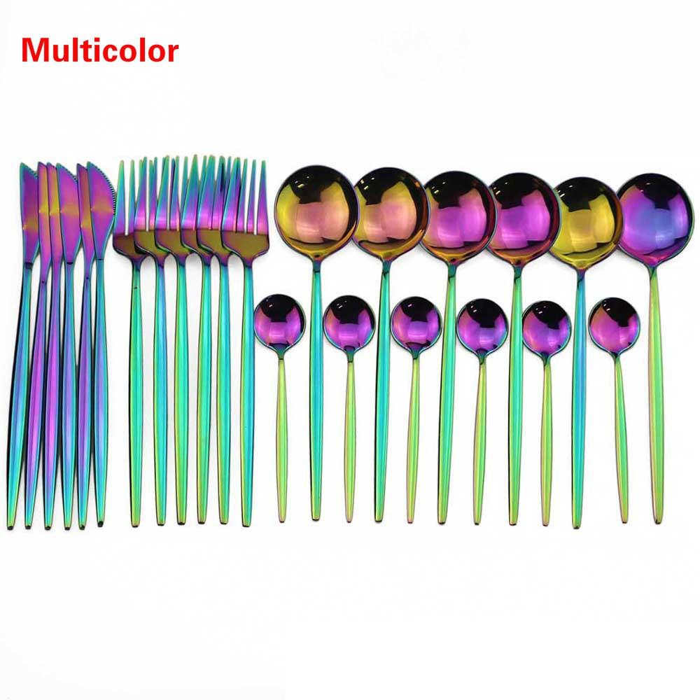 Gold Cutlery Set 24 Piece Tableware Sets Of Dishes Knifes Spoons Forks Set Stainless Steel Cutlery Dinnerware Set Spoon Settings