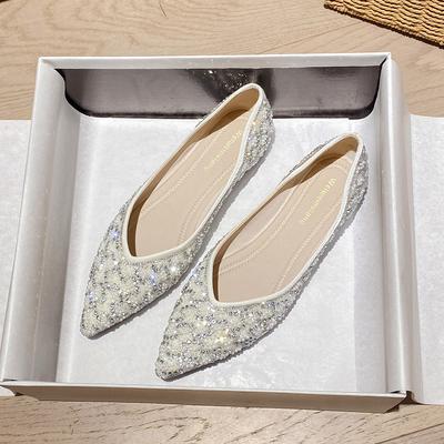 Weiwei Girl 5933-10 Остроносые одинарные туфли женские с плоской подошвой и неглубоким носком, одна педаль, туфли Doudou с мягкой подошвой и стразами, женские