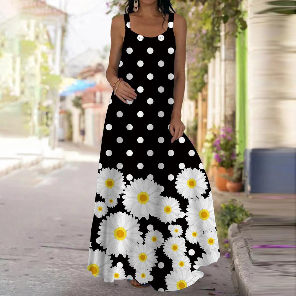 Женское платье-комбинация Длинное платье макси Розовое платье с принтом рододендрона Весна и лето Для отдыха и отпуска