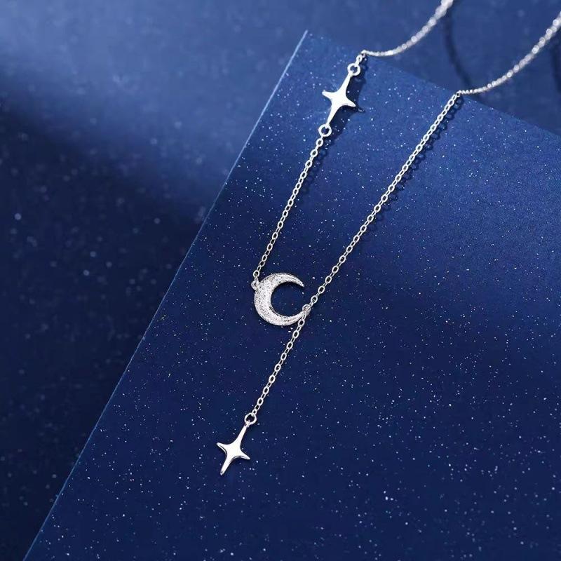 Ожерелье с кисточками Frosted Star Moon для женщин, японское и корейское, простая нишевая легкая роскошная дизайнерская цепочка на ключицу