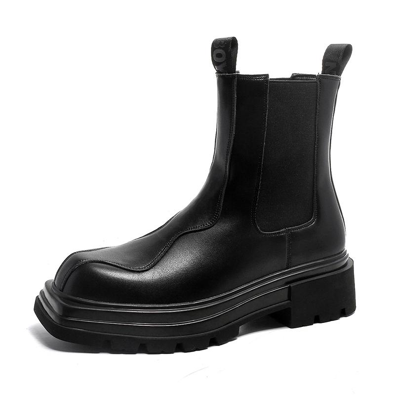 Модная мужская роскошная модная обувь челси черного цвета, приливная осенне-зимняя обувь, дизайнерские ботинки на платформе с квадратным носком, из оригинальной кожи, боты