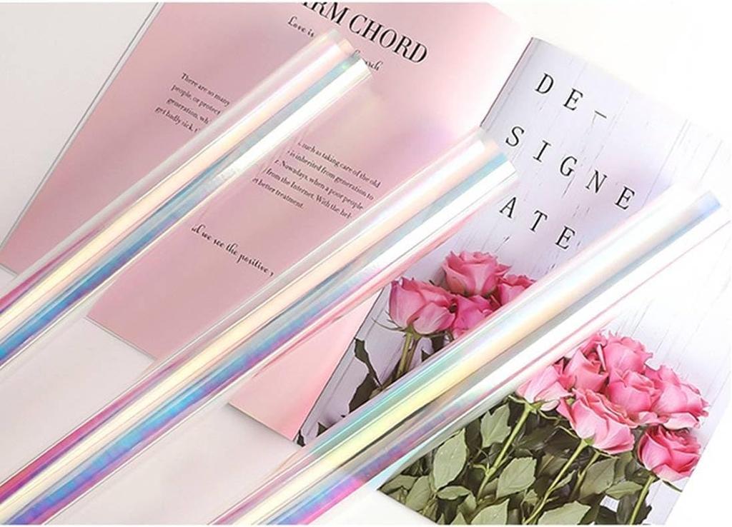 Colored Cellophane Film 15mX40cm Cellophane Sheet Thick Wrapping Paper Wrapping Roll Rainbow Cellophane Gift Basket Flower Wrapping Paper Hologram