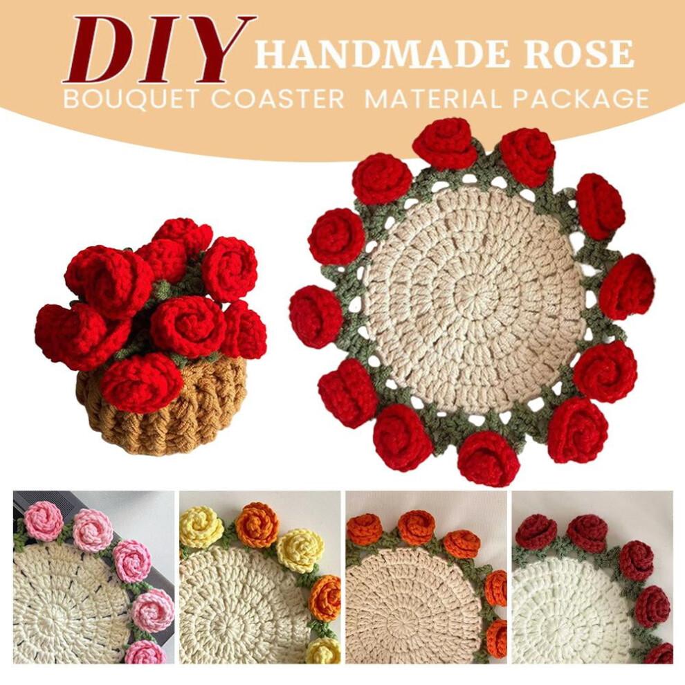 Crochet Kit for Beginners with Easy Video Tutorials – Flower Coaster for Office, Coffee Table, Home Decor, Housewarming Gift; Compatible with All