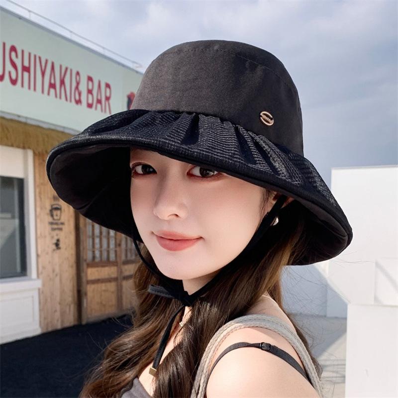 Summer new bucket hat seaside beach outing visor big brim showing face small hat women's versatile sunscreen hat