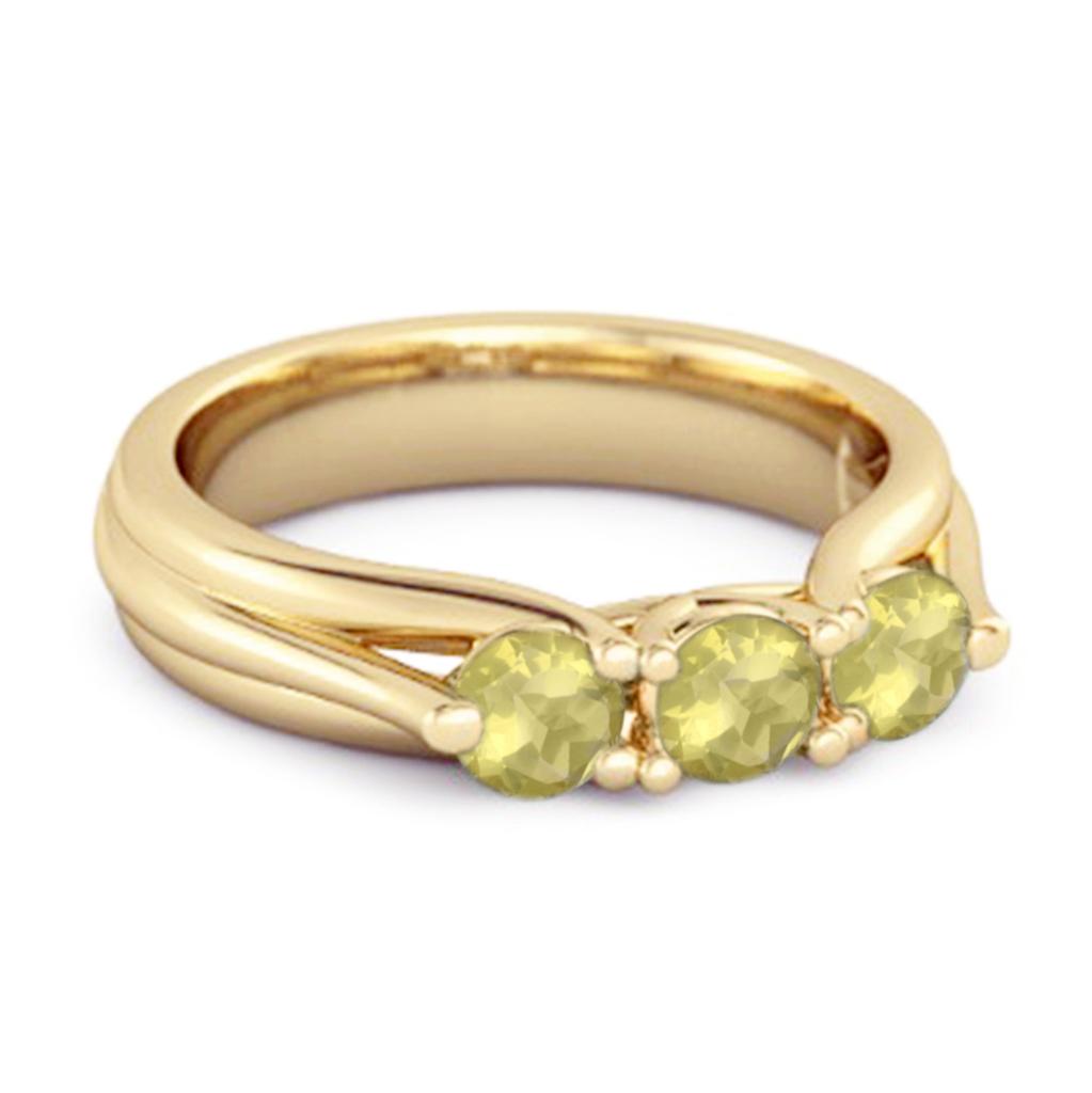 Lemon Quartz Three Stone Ring -925 Sterling Silver Gold Vermeil