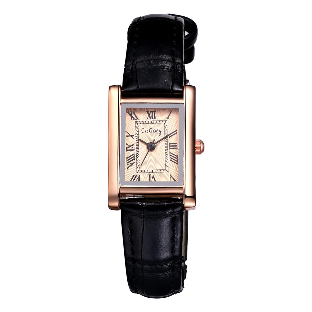 Квадратный Простой Стильный Кожаный Римский Аналоговый Регулируемый Кварцевый Модный Черный Подарочный Женский Ремешок Для Часов, Алфавит, Дисплей, Водонепроницаемый, Длина, Часы,