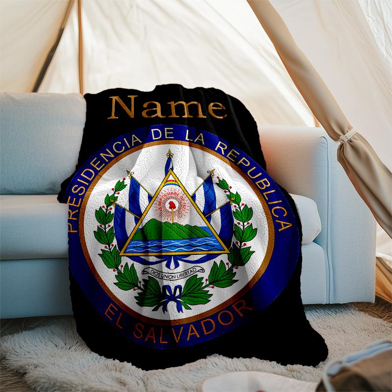 Personalized Custom Name Blanket - Coat of arms of El Salvador Print Design,Blanket for Sofa,Bed,Travel,Camping - Soft and Warm, Great Gift