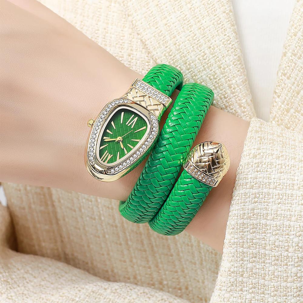 Модные женские кварцевые часы в форме змеи, плетеные, роскошные, со стразами, римский циферблат, наручные часы для девушек, часы Reloj Mujer