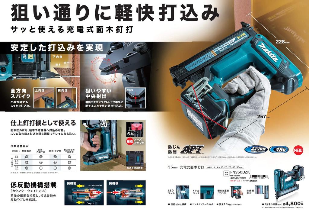 Makita 35 мм Аккумуляторный Дерево 18 В и Зарядное Устройство Продается Кейс FN350DZK Нейлер, (Батарея отдельно, в комплекте)