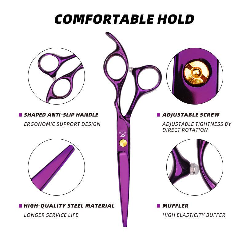 Stainless Steel Purple Hand-Shaped Thinning Scissors for Bangs and Straight Hair - Salon Stylist Special