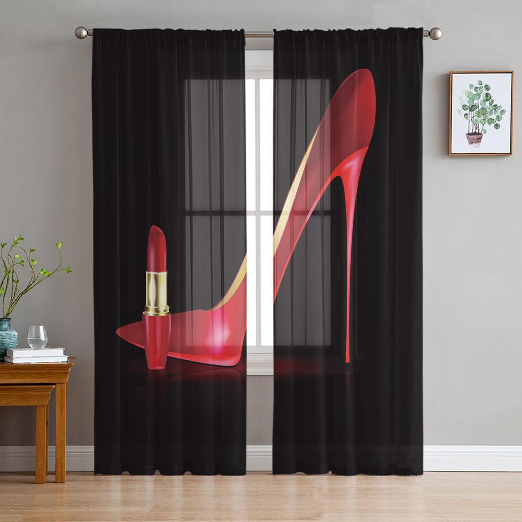 Прозрачные шторы для гостиной Высокие каблуки Косметика Ретро Детская спальня Балкон Большие шторы Кухня Столовая Шторы