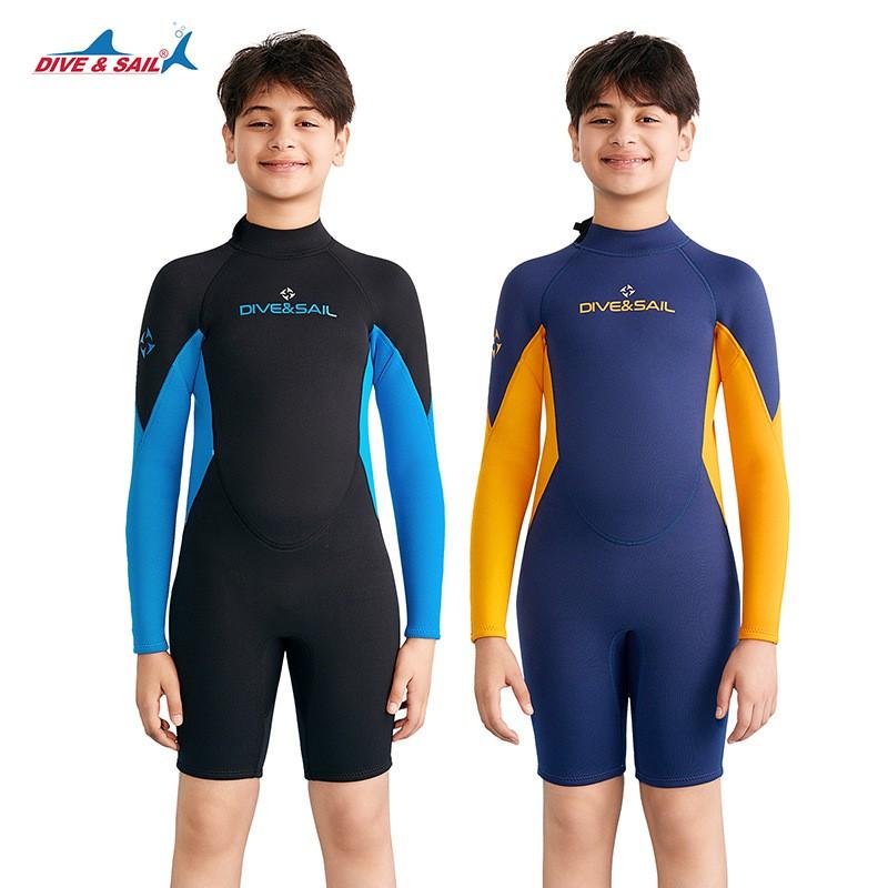 Kids 2.5mm Full Body Wetsuit Snorkeling Surfing Diving Warm Thermal Long Sleeve Short Pants Boys