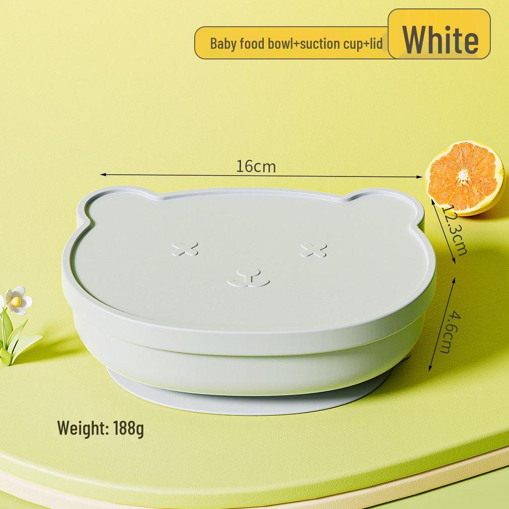 Silicone Baby Bowl with Lid, Food-Grade Suction Cup, Anti-Fall, Little Bear Design