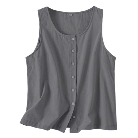 Женский летний жилет с круглым вырезом, свободные топы без рукавов, однотонные топы с планками на пуговицах, уличная одежда