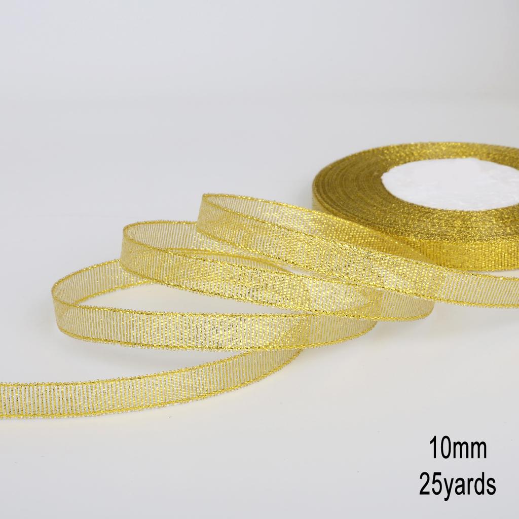 1Pcs Gold/Silver Silk Satin Organza Glitter Ribbon 7-38mm Onions Belt for Wedding Cake Gift Package