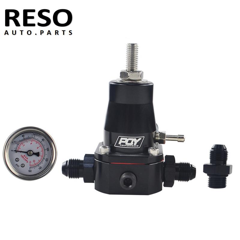 RESO- Universal 30-70 PSI Black Aluminum Car Fuel Pressure Regulator Gauge 3 AN6 Fitting 3 Washers Kit