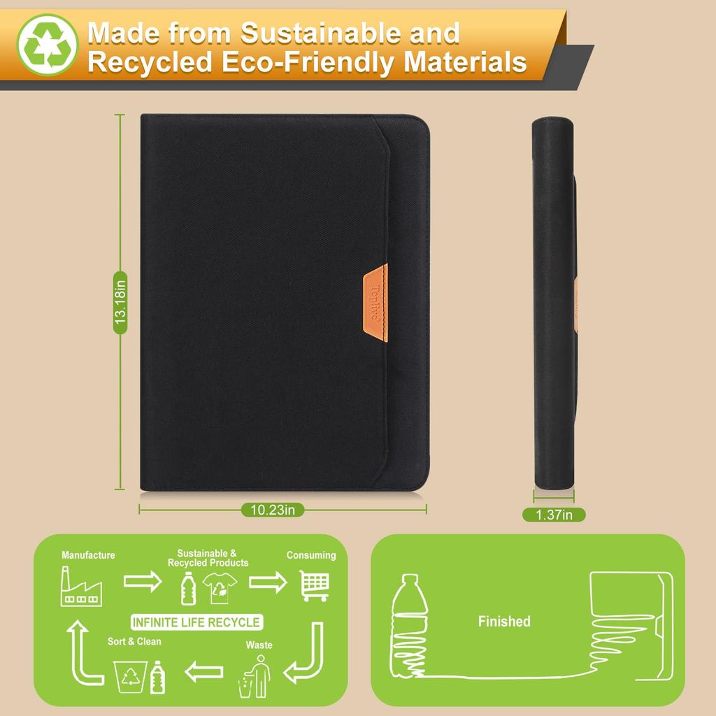 Toplive Clipboard A4 Binder Folder Clip File Repeat Use Note Cover Premium Fabric Equipped with Storage Pocket Includes Pen Holder Zipper Closure