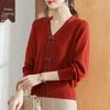 XUEXI Women's New Chinese Style Red Knitted Sweater