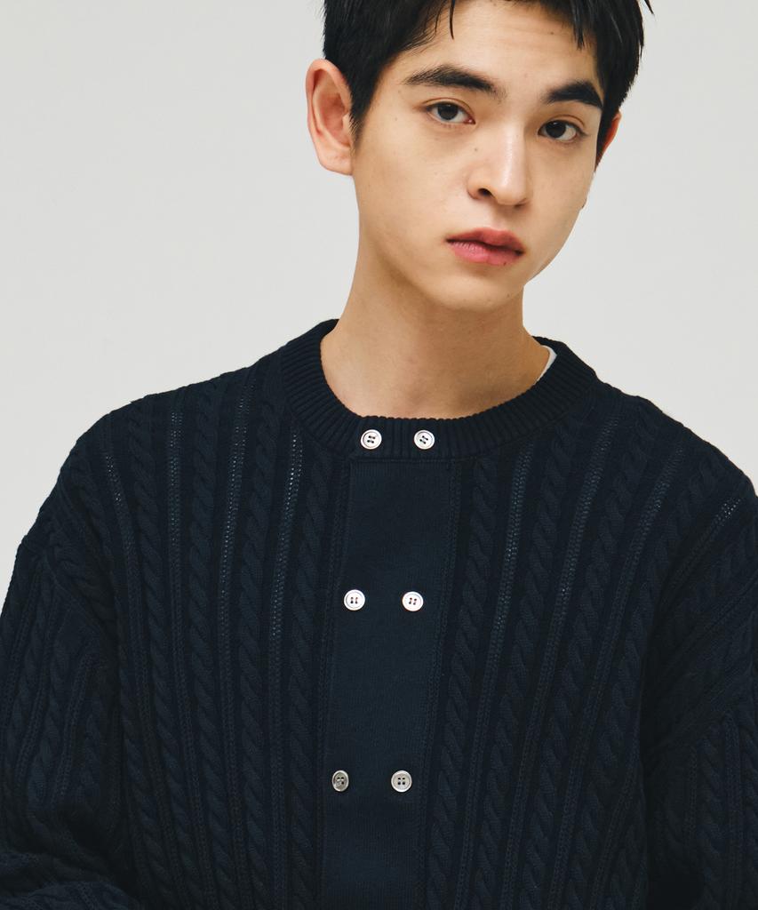 ECORR Cotton Cable Two-Button Cardigan_Navy