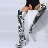 Fashion Women Boots Mirror Platform Pointy Toe  High Thin Heels Over The Knee Long Boots Autumn Winter Zip Silver Casual Party Shoes New