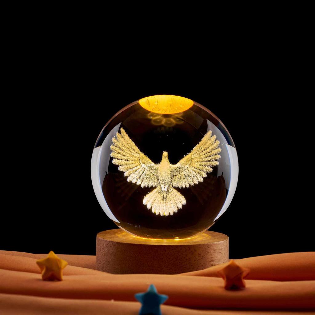 Colorful Wooden Base Crystal Ball Night Light - Creative Birthday Gift for Boys & Girls
