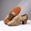 Jazz Dance Shoes for Women Girls Golden Leopard Print Latin Indoor Dance Shoes for Women Soft Soles Lace-Up High Heels