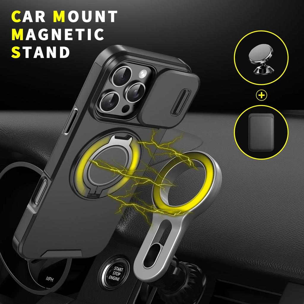 Luxury For Magsafe Magnetic Wireless Charge Armor Case For iPhone 17 Air 16 15 14 13 12 11 Pro Max Slide Camera Protection Cover