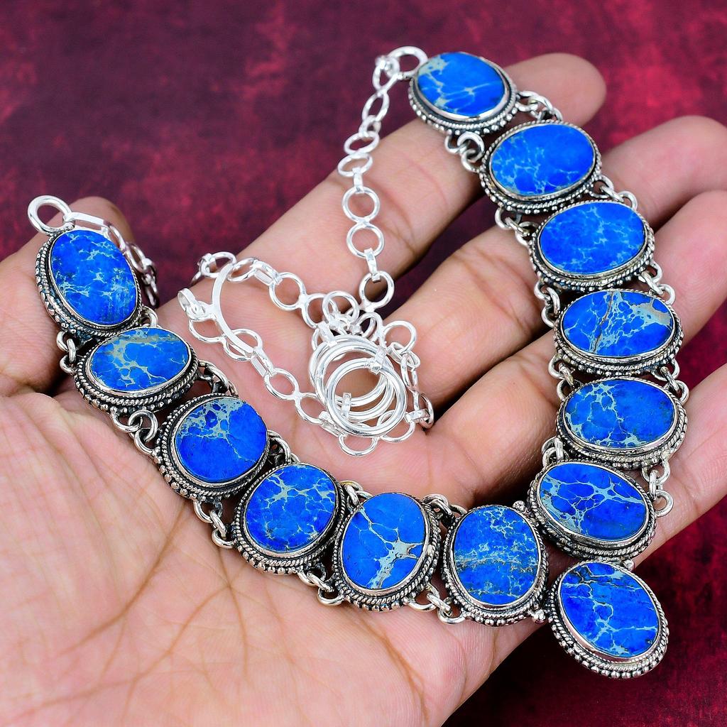 Ожерелье из синего морского осадка, ювелирные изделия из драгоценных камней, регулируемое ожерелье-цепочка из стерлингового серебра 925 пробы, подарок для женщин, ожерелье ручной работы