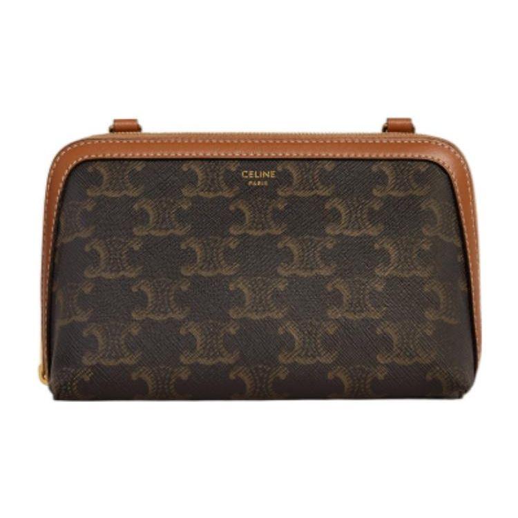 Celine Cuir Triomphe Monogram Classic Print Shoulder Bag Women Shoulder Bag Brown 10E382CBX-04LU