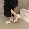 Coarse Heel Mary Jane Single Shoes Women's Shoes 2025 New Summer French Medium Heel Evening Black Square Head Small Leather Shoes