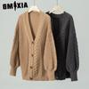 Autumn Winter V-neck Sweater Loose Casual Lantern Sleeve Twist Knit Cardigan Women