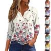 Жен. Футболка Футболка С принтом Пуговицы Рукав 3/4Ежедневно Выходные Мода Классический Топ с v-образным вырезом Обычный