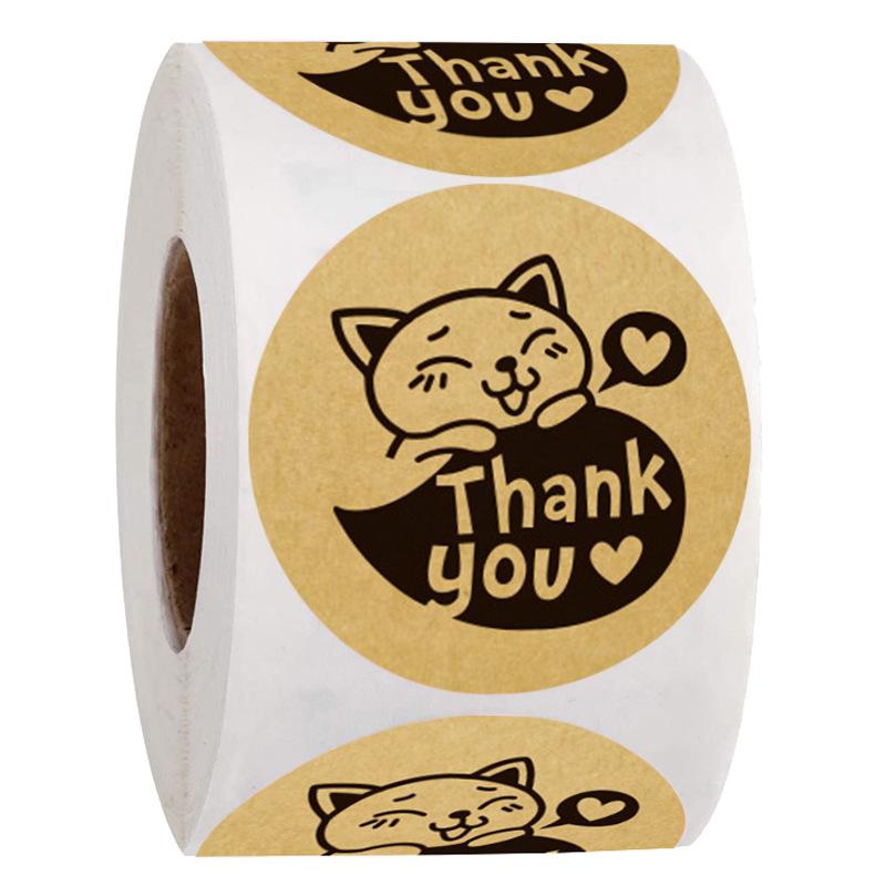 500pcs 1inch Kraft paper Thank You Stickers Seal Labels Small Business Supplies Handmade With Love Stickers Cute Stationery
