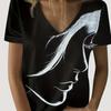 Women'S T Shirt 3D Face Graphic Casual Tee Short Sleeve Street Ladies Clothing V-Neck Loose Blouses Fashion Top Girl Clothing
