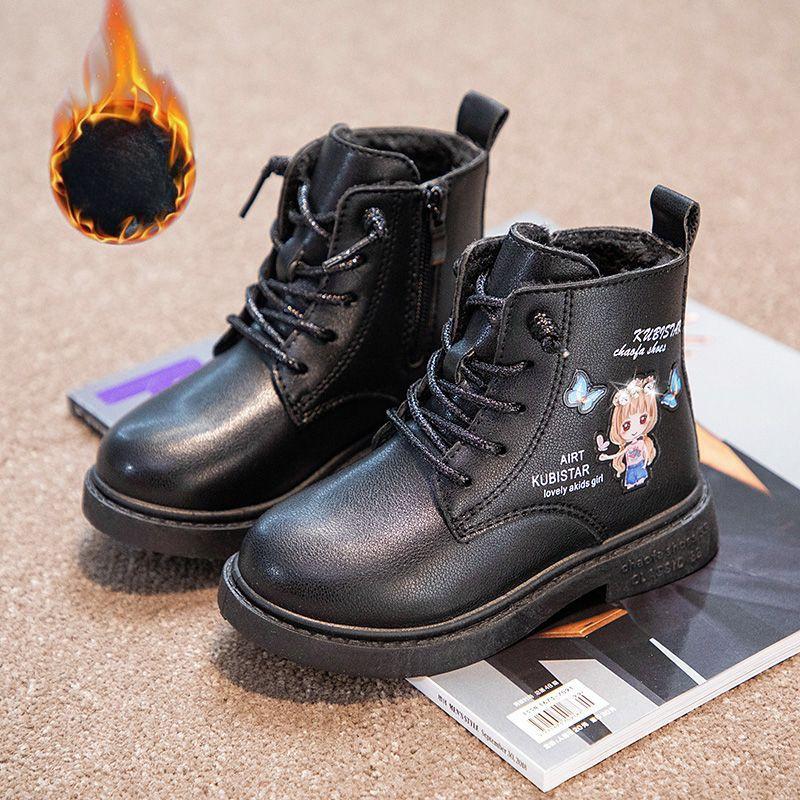Модные милые туфли для девочек, зимние новые детские короткие ботинки, кожаные ботинки для принцессы