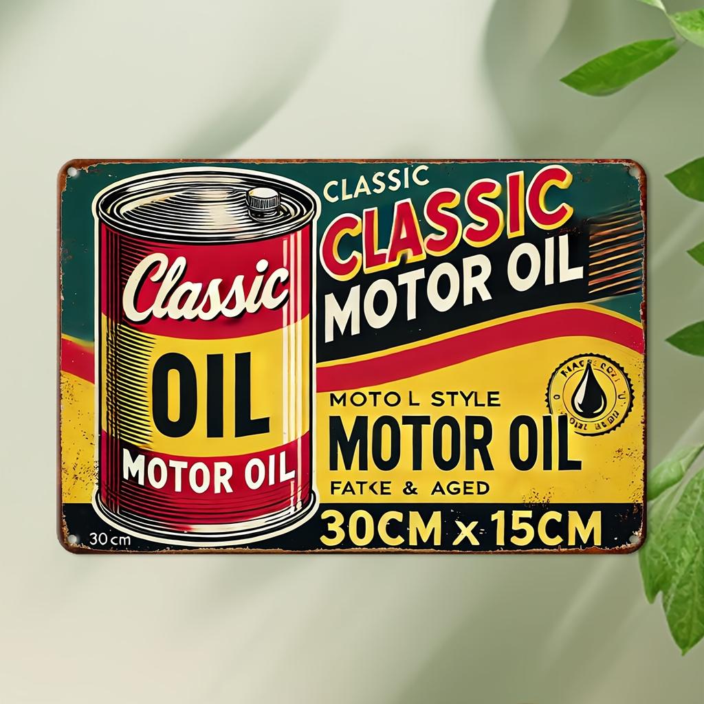 Home Decor Tin Plate 8 x 12 Vintage Metal Sign, Non-Woven Fabric Retro Engine Oil Classic Car Decoration with Poster Art Wa
